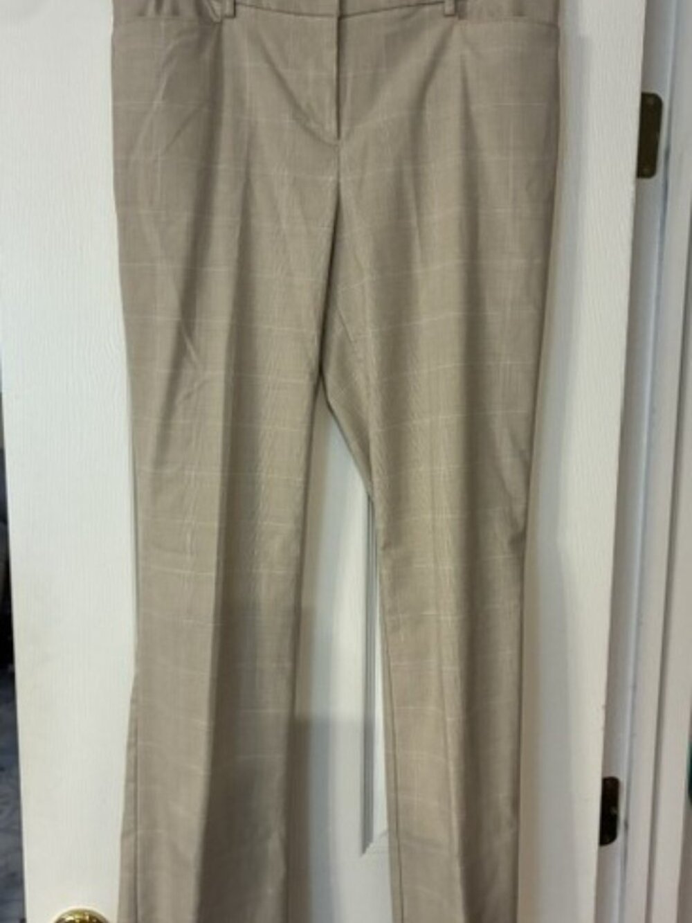 New York & Co Women's Tall Tan Plaid Stretch 34" Dress Career Pants Size 12 Tall